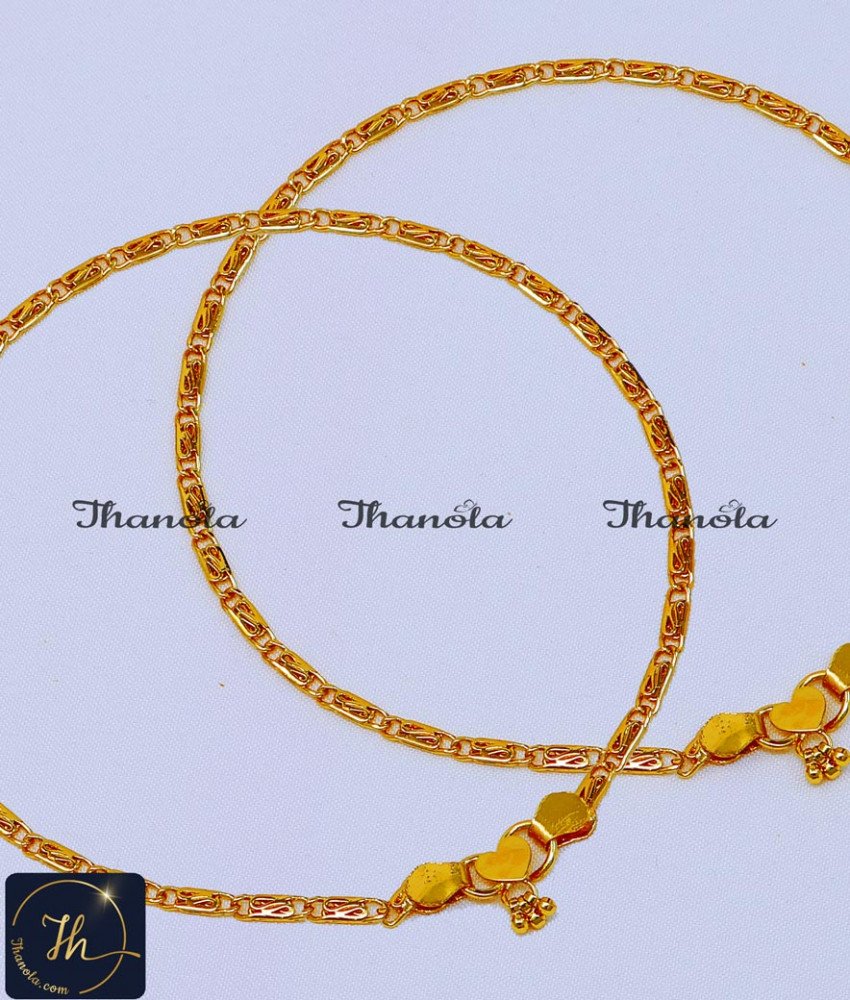 Cute Chain Pattern Gold Kolusu Design for Women simple payal design, payal design for girl, Payal design simple, one gram gold plated anklets, 1 gram gold anklets designs, gold plated anklets, , gold plated anklet for women, artificial anklet