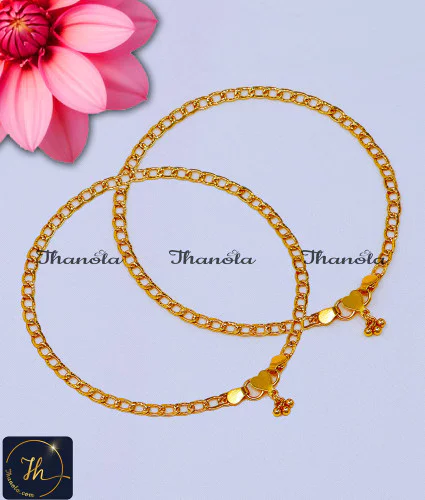Elegant Link Chain Gold Plated Anklets Online anklet designs, anklet designs gold, gold anklet designs for ladies, gold leg chain designs with price