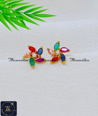 ERA2524 - Elegant Floral Multicolor Stone Earrings Gold Plated