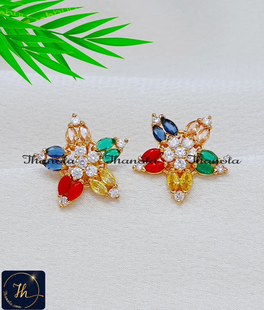 Premium Gold Plated Multi Colour Stone Stud Earrings multicolor stone earrings gold