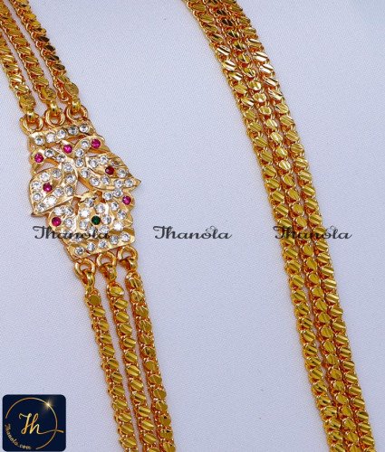 Impon Gold Design Peacock 3 Line Mugappu Chain Design Thali mugappu Latest Designs, Mugappu, Thali mugappu, Thali mugappu design, Diamond mugappu thali chain, Thali chain mugappu design, Lakshmi mugappu designs, Lakshmi mugappu chain, Lakshmi mugappu thali chain, White stone mugappu chain
