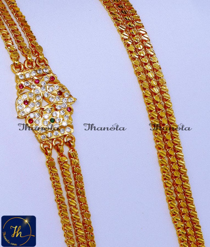 Impon Gold Design Peacock 3 Line Mugappu Chain Design Thali mugappu Latest Designs, Mugappu, Thali mugappu, Thali mugappu design, Diamond mugappu thali chain, Thali chain mugappu design, Lakshmi mugappu designs, Lakshmi mugappu chain, Lakshmi mugappu thali chain, White stone mugappu chain