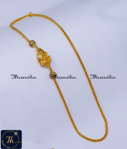 New Model Stone Ball Lakshmi Mugappu Chain Gold Lakshmi mugappu designs, mugappu chain latest designs, gold plated mugappu chain online, one gram gold mugappu chain, mugappu chain, mugappu chain online, mugappu thali chain, mugappu pendant chain, thali mugappu design, thali chain mugappu design