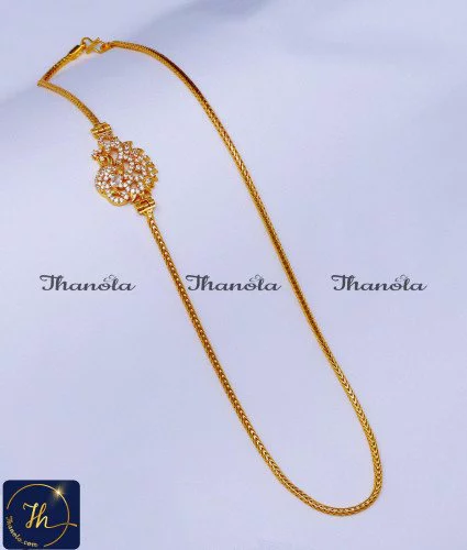 Beautiful Imitation Diamond Mugappu Thali Chain Design peacock mugappu chain, mugappu chain latest designs, gold plated mugappu chain online, one gram gold mugappu chain, mugappu chain, mugappu chain online, mugappu thali chain, mugappu pendant chain, thali mugappu design, thali chain mugappu design