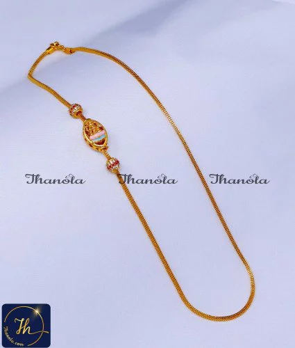 New Model Lakshmi Mugappu Designs In Gold Pattern Lakshmi mugappu designs, mugappu chain latest designs, gold plated mugappu chain online, one gram gold mugappu chain, mugappu chain, mugappu chain online, mugappu thali chain, mugappu pendant chain, thali mugappu design, thali chain mugappu design