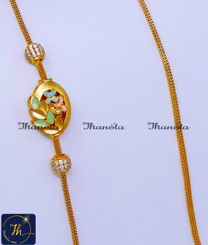 Elegant Enamel Gold Plated Mugappu Chain Online mopu chain, mugappu chain latest designs, gold plated mugappu chain online, one gram gold mugappu chain, mugappu chain, mugappu chain online, mugappu thali chain, mugappu pendant chain, thali mugappu design, thali chain mugappu design