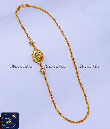 Elegant Enamel Gold Plated Mugappu Chain Online mopu chain, mugappu chain latest designs, gold plated mugappu chain online, one gram gold mugappu chain, mugappu chain, mugappu chain online, mugappu thali chain, mugappu pendant chain, thali mugappu design, thali chain mugappu design