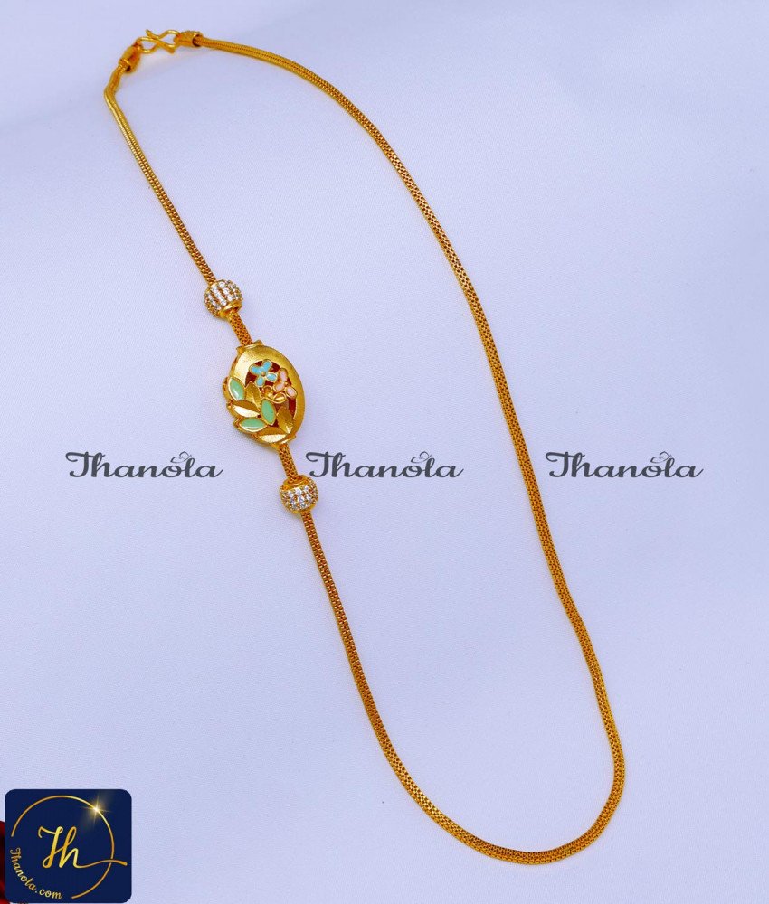 Elegant Enamel Gold Plated Mugappu Chain Online mopu chain, mugappu chain latest designs, gold plated mugappu chain online, one gram gold mugappu chain, mugappu chain, mugappu chain online, mugappu thali chain, mugappu pendant chain, thali mugappu design, thali chain mugappu design