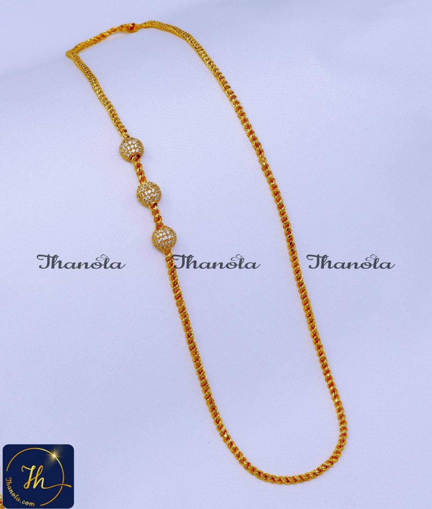 1 Gram Gold Stone Ball Mugappu with Thali Kodi Chain murukku thali chain mugappu designs, mugappu chain latest designs, gold plated mugappu chain online, one gram gold mugappu chain, mugappu chain, mugappu chain online, mugappu thali chain, mugappu pendant chain, thali mugappu design, thali chain mugappu design