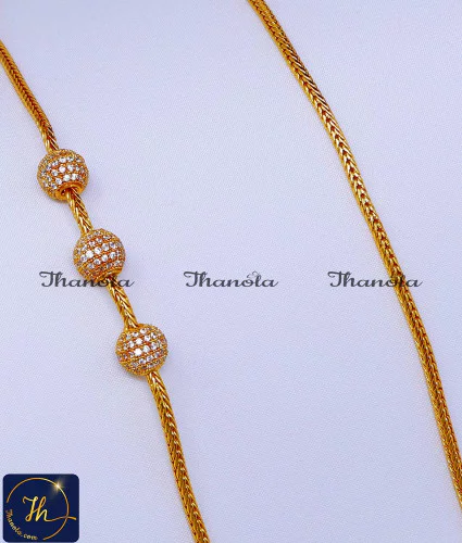MCN1594 - Gold Plated Daily Wear White Stone Mugappu Thali Chain