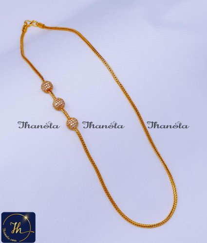 Gold Plated Daily Wear White Stone Mugappu Thali Chain peacock mugappu chain, mugappu chain latest designs, gold plated mugappu chain online, one gram gold mugappu chain, mugappu chain, mugappu chain online, mugappu thali chain, mugappu pendant chain, thali mugappu design, thali chain mugappu design