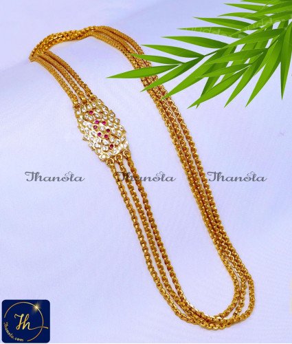 Impon 3 Line Gold Plated Mugappu Thali Chain Design mugappu chain designs in grt