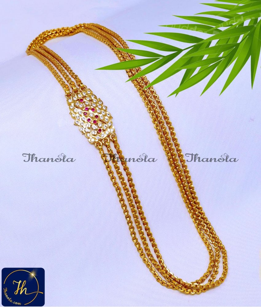 Impon 3 Line Gold Plated Mugappu Thali Chain Design mugappu chain designs in grt