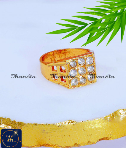 Gold Model Impon Gold Plated 9 Stone Ring for Men gold ring men, white stone ring design for male, 1 gram gold ring design, artificial ring, 1 gram gold plated ring, impon jewellery, white stone ring for men, 9 stone ring for men, luck charm ring, gift for father