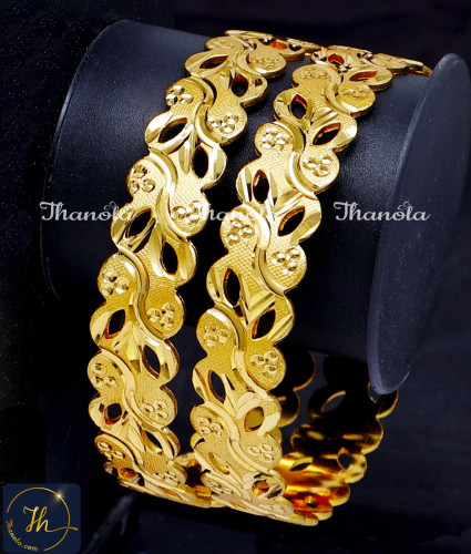 BNA1005 - 2.8 Latest Gold Plated Leaf Design Bangles Gold Model