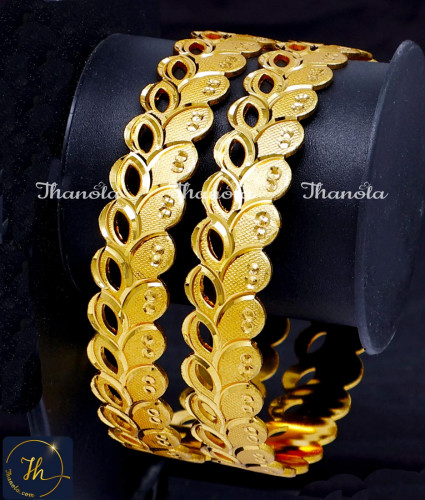 BNA1006 - 2.8 Elegant Leaf Design 1 Gram Gold Bangles Online