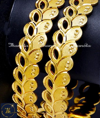 BNA1006 - 2.8 Elegant Leaf Design 1 Gram Gold Bangles Online