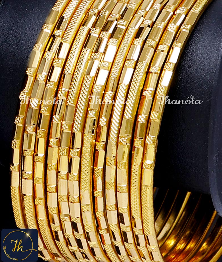 One Gram Gold Plated Thin Bridal Bangles Set plain daily wear gold bangles