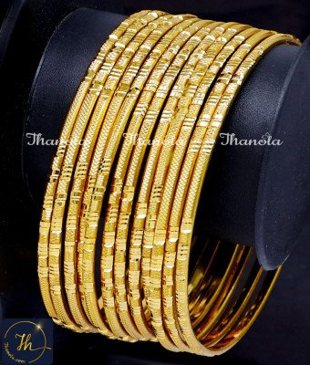 BNA1020 - 2.8 Bridal Wear Simple Gold Plated 12 Bangles Set