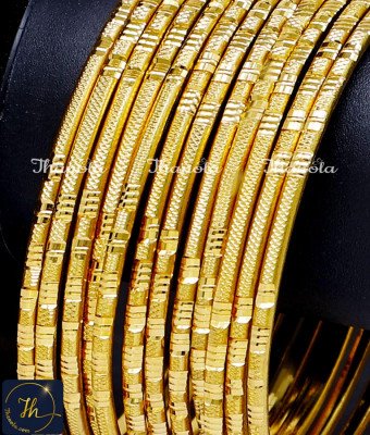 BNA1020 - 2.8 Bridal Wear Simple Gold Plated 12 Bangles Set