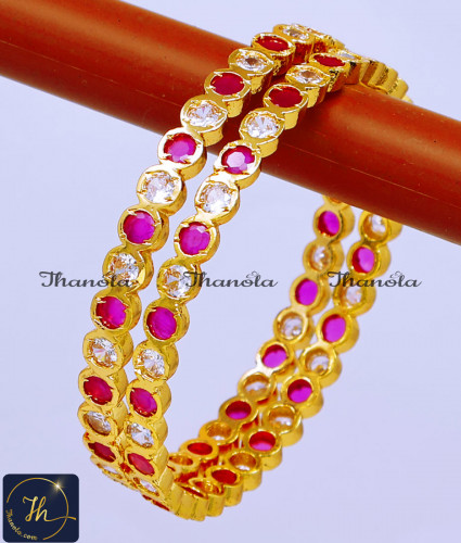 BNA1280 - 2.8 Best Quality White and Ruby Stone Impon Bangles