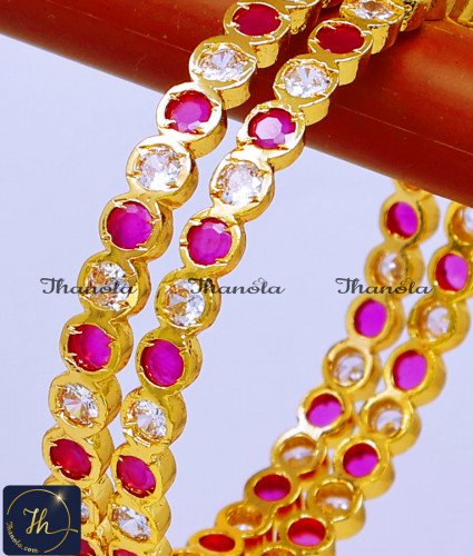 BNA1280 - 2.8 Best Quality White and Ruby Stone Impon Bangles