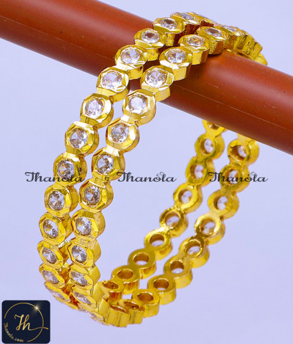 BNA1282 - 2.6 Traditional White Stone Impon Bangles Gold