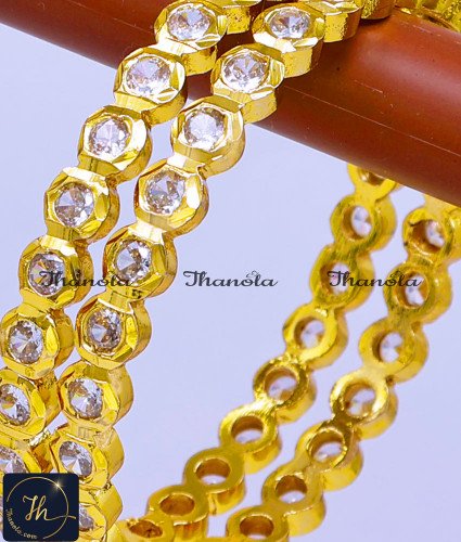 BNA1282 - 2.6 Traditional White Stone Impon Bangles Gold