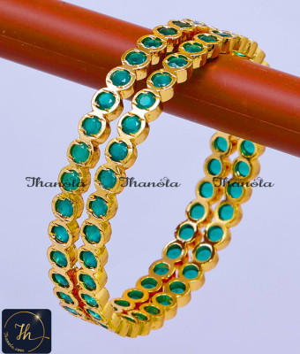 BNA1283 - 2.10 South Indian Emerald Stone Pure Impon Bangles