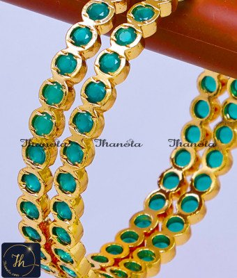 BNA1283 - 2.10 South Indian Emerald Stone Pure Impon Bangles