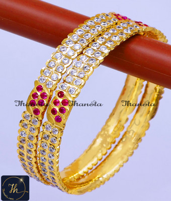 BNA1652 - 2.6 Latest White and Ruby Impon Stone Bangles Online