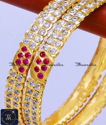 BNA1652 - 2.6 Latest White and Ruby Impon Stone Bangles Online