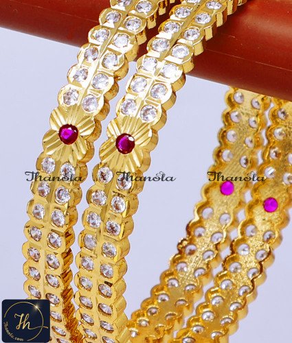 BNA1838 - 2.8 White Stone Gold Plated Impon Bangles Online Shopping
