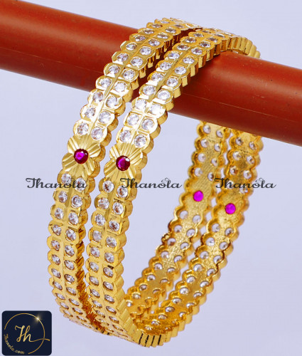 BNA1838 - 2.8 White Stone Gold Plated Impon Bangles Online Shopping