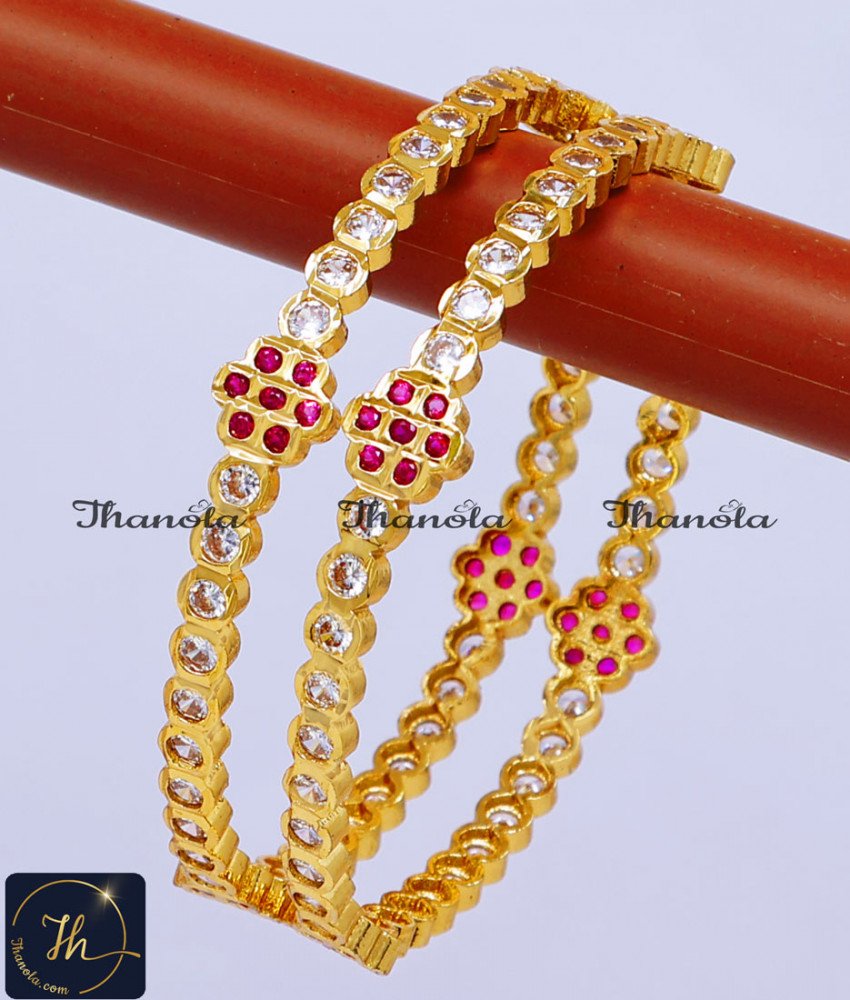 Latest Ruby Flower Impon Bangles Online Shopping five metal impon bangles