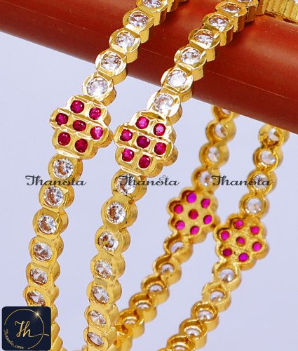 BNA1870 - 2.4 Latest Ruby Flower Impon Bangles Online Shopping