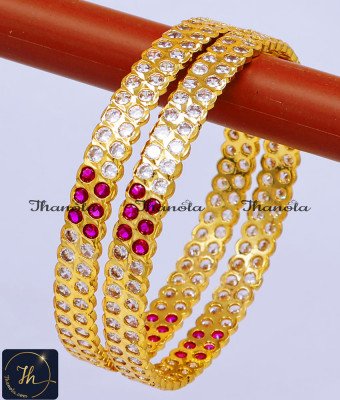 BNA1872 - 2.8 South Indian Traditional White Stone Impon Bangles