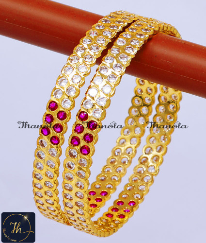 BNA1872 - 2.8 South Indian Traditional White Stone Impon Bangles