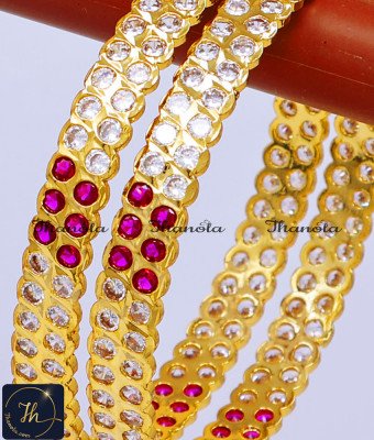 BNA1872 - 2.8 South Indian Traditional White Stone Impon Bangles