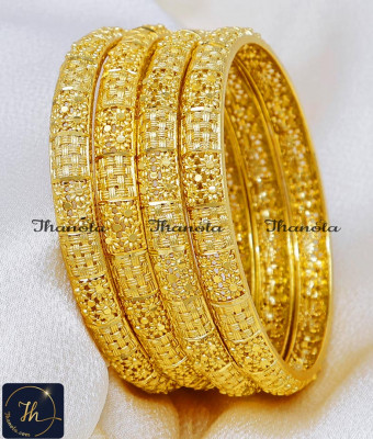 BNA1990 - 2.8 Latest Flower Design Forming Gold Set Of 4 Bangles