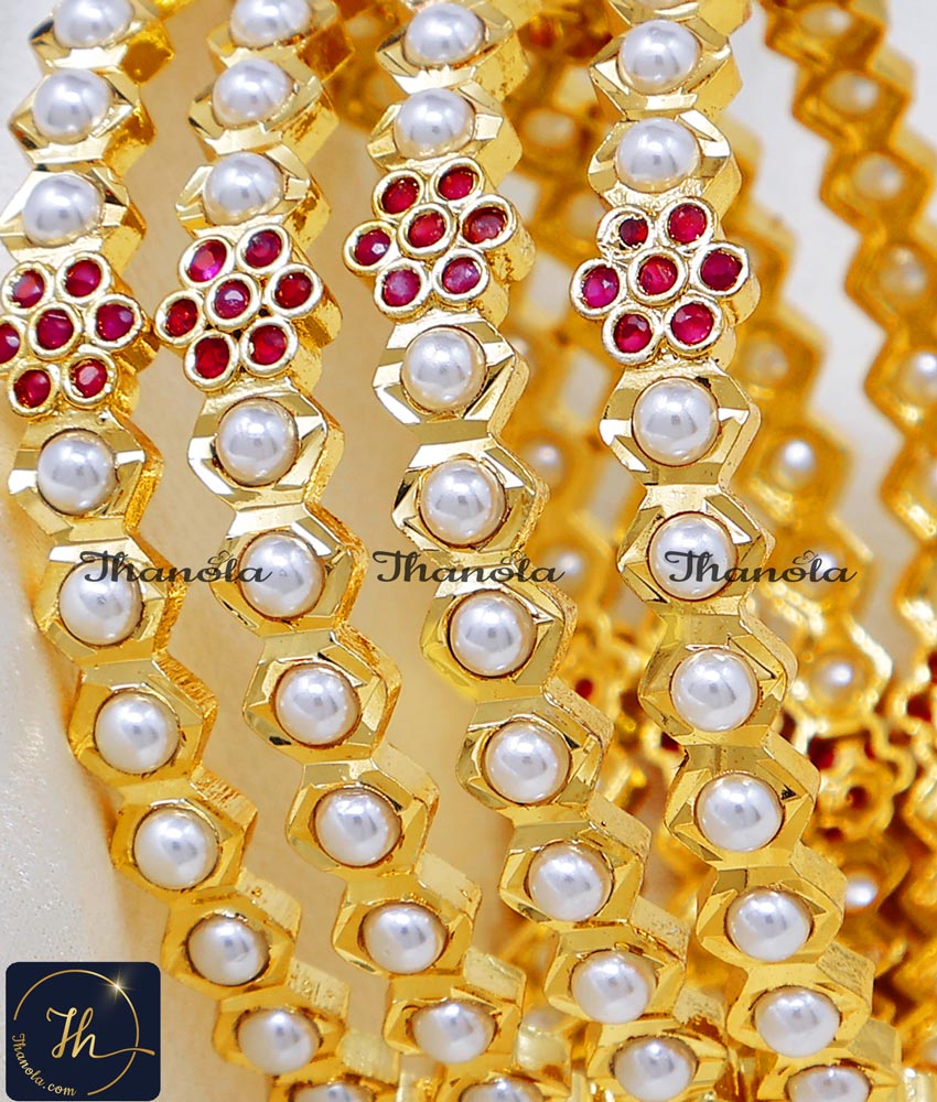 Premium Impon Jewellery Pearl Muthu Valayal Design simple gold bangles design