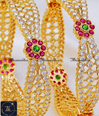 BNA1994 - 2.8 Pure Impon White and Ruby Stone Broad Bangles Set BNA1994 - 2.8 Pure Impon White and Ruby Stone Broad Bangles Set