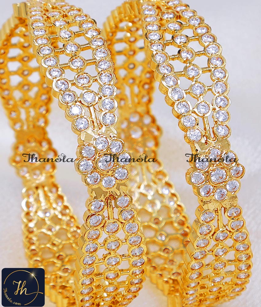 2.6 Impon White Stone Bridal Wedding Gold Bangles Design impon stone bangles