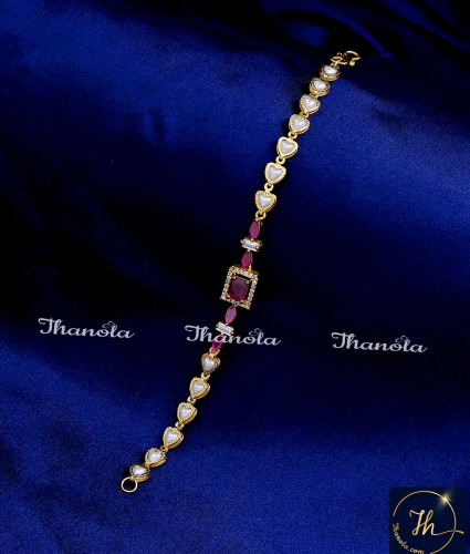 BCA1325 - Unique Ruby Stone Artificial Pearl Bracelet for Women