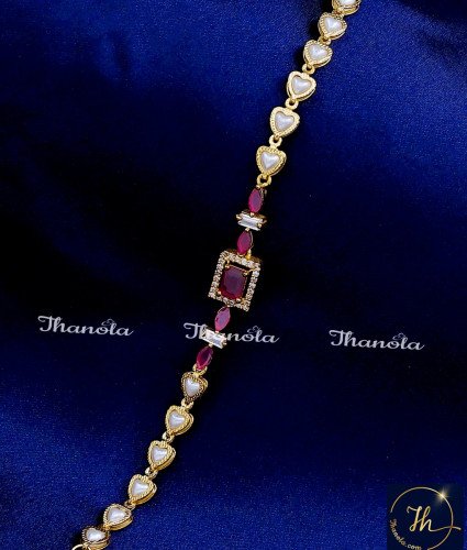 BCA1325 - Unique Ruby Stone Artificial Pearl Bracelet for Women