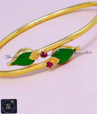 BCA1507 - Kerala Model Ruby Stone Green Palakka Bracelet Design