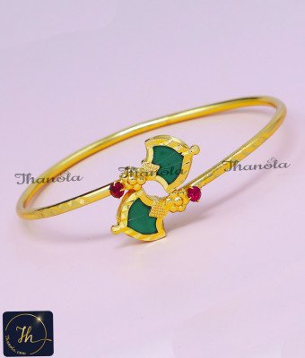 BCA1584 - Traditional Ruby Stone Kerala Style Gold Palakka Bracelet