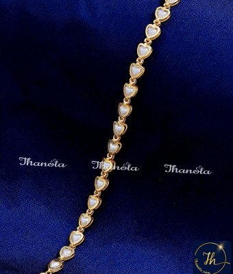 BCA1588 - 1 Gram Gold Heart Design Artificial Pearl Bracelet