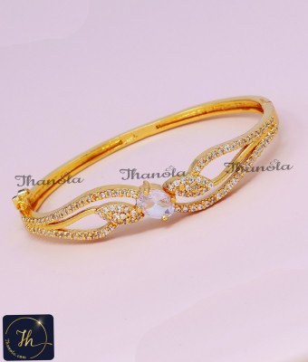 BCA1647 - 1 Gram Gold Plated White Stone Kada Bracelet Online