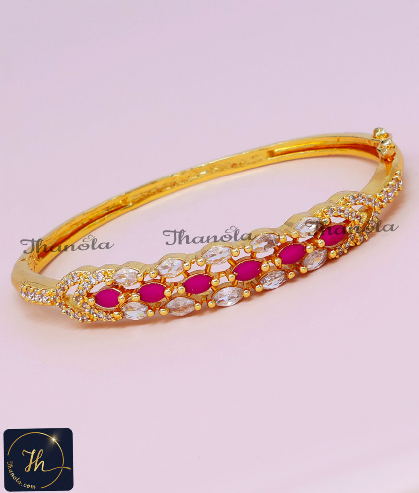 Grand Look White and Ruby Kada Bracelet for Ladies gold plated kada for women